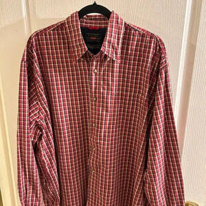 Men’s wrangler button up dress shirt red/tan Size 2 Xl cool river Cotton Classic